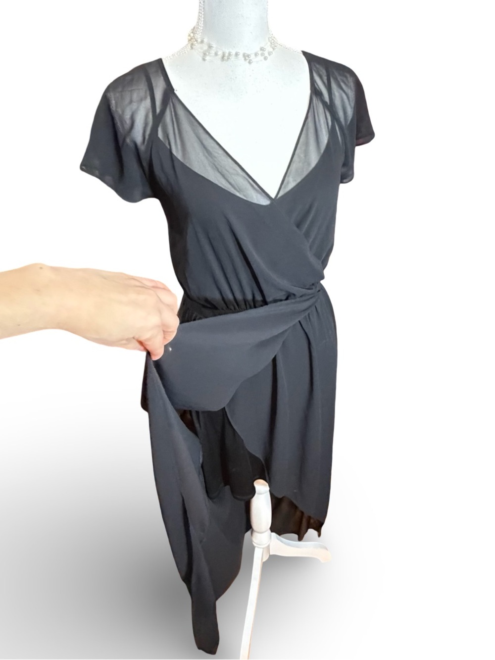 Express Black Chiffon Hi-Low Faux Wrap Dress XS/TP - Picture 5 of 12